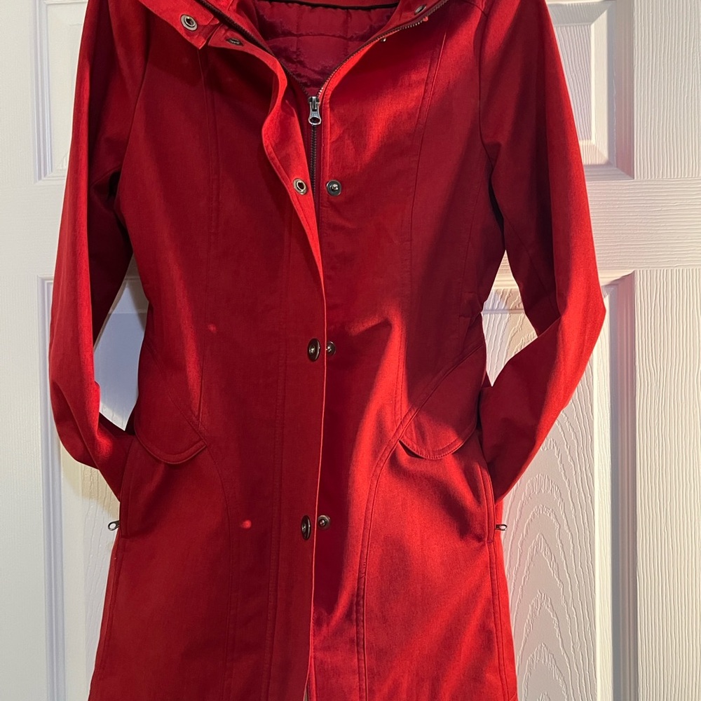 Kristen Blake Vibrant Red Hooded Trench Coat